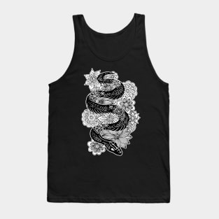 Snake with Flowers Black and White Drawing Tank Top